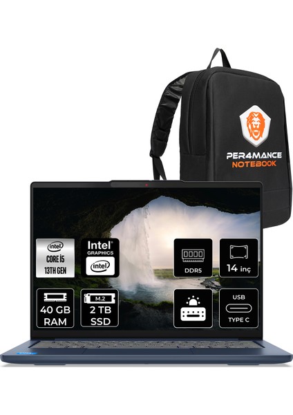 Ideapad Slim 5 Intel Core I5 13420H 40GB 2tb SSD 14" Fhd+ Fdos Taşınabilir Bilgisayar & Per4 Çanta 83HR0049TRP324