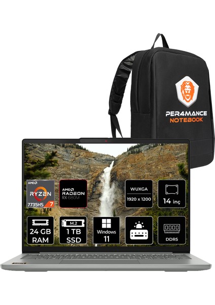 Ideapad Slim 5 Amd Ryzen 7 7735HS 24GB 1tb SSD 14" Fhd+ Windows 11 Home Taşınabilir Bilgisayar & Per4 Çanta 83HT000QTRP353