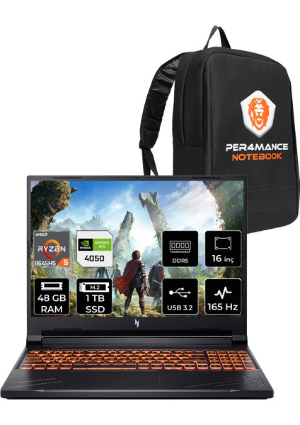 Nitro V 16 Aı Amd Ryzen 5 8645HS 48GB 1tb SSD RTX4050/6GB 85W 16" Fhd+ 165Hz Fdos Taşınabilir Bilgisayar & Per4 Çanta NHQRVEY004P328