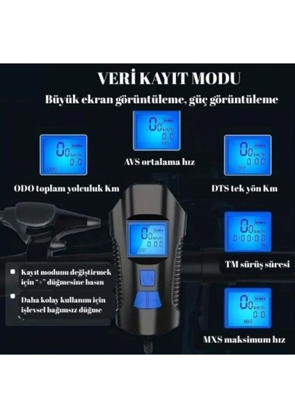 Hız Göstergeli Su Geçirmez Bisiklet Farı Net ve Güvenli Görüş Pratik ve Şarj Edilebilir