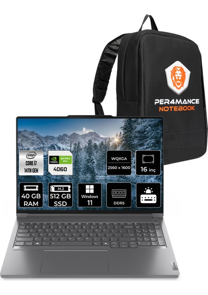 Thinkbook Intel Core I7 14650HX 40GB 512GB SSD RTX4060/8GB 16" Qhd+ Windows 11 Home Taşınabilir Bilgisayar & Per4 Çanta 21N50018TRP362