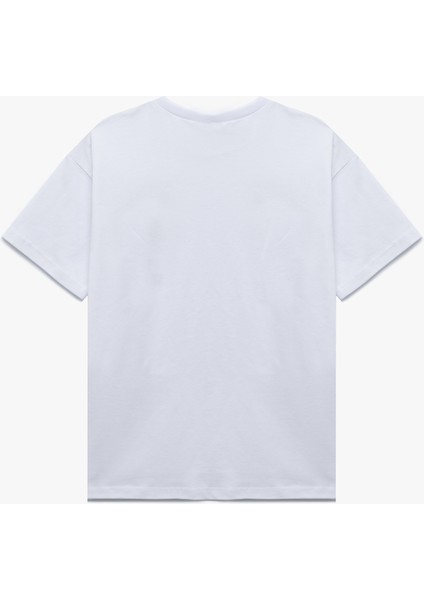 Pamuklu Baskılı Kısa Kollu Bisiklet Yaka Oversize Tişört fiyatları