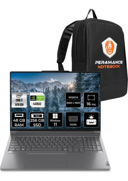 Thinkbook Intel Core I7 14650HX 48GB 256GB SSD RTX4060/8GB 16" Qhd+ Windows 11 Home Taşınabilir Bilgisayar & Per4 Çanta 21N50018TRP366
