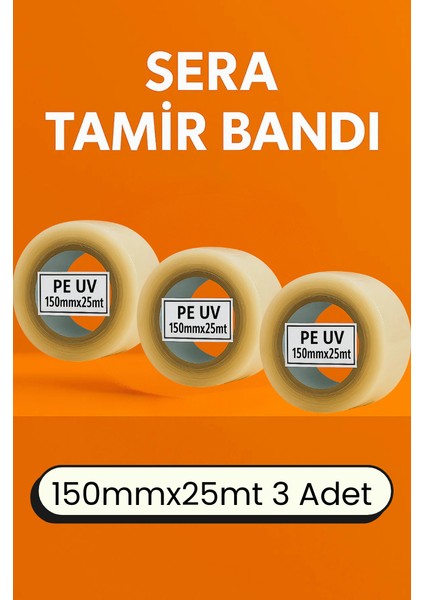 Sera Tamir Bantı 150MM x 25MT Şeffaf Su Geçirmez & Uv Güneş Işınlarına Dayanıklı 3 Adet