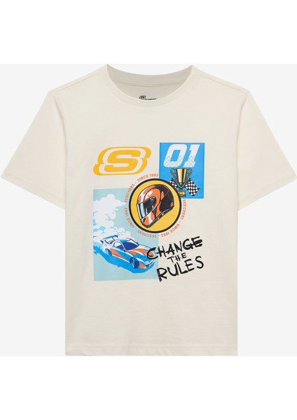 B Regular Fit Graphic Tee T-Shirt Büyük Erkek Çocuk Off White Tshirt SK2510113-102