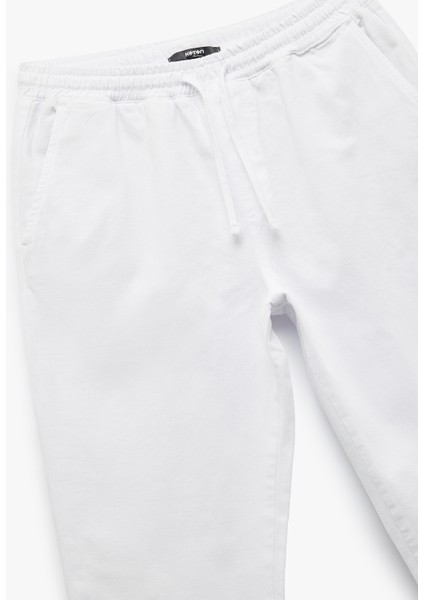 Beli Bağcıklı Pamuklu Cep Detaylı Kanvas Chino Pantolon