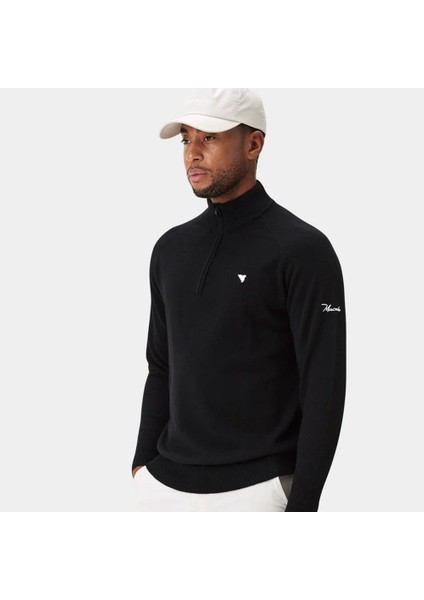 Merinos Yün Yarım Fermuar Kazak Siyah KN20210605S modelleri