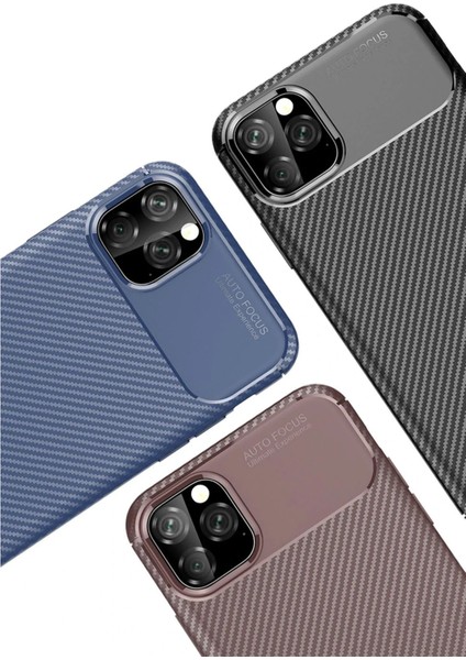Apple iPhone 11 Pro Max Kılıf Auto Focus Karbon Kapak - Kahverengi Gnzrz