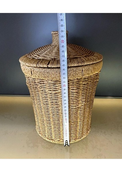 Wicker 2'li Hasır Kapaklı Patates Soğan Sepet Set 2 Boy Sunum Sebzelik Örgü Çamaşır Sepeti Dekor