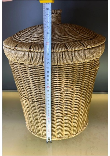Wicker 2'li Hasır Kapaklı Patates Soğan Sepet Set 2 Boy Sunum Sebzelik Örgü Çamaşır Sepeti Dekor