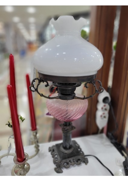 Beyaz Pembe Renk Cam Metal Yuvarlak Lamba Ampullü Prizli Enxyükseklikxderinlik 25X54X25CM 1 Adet