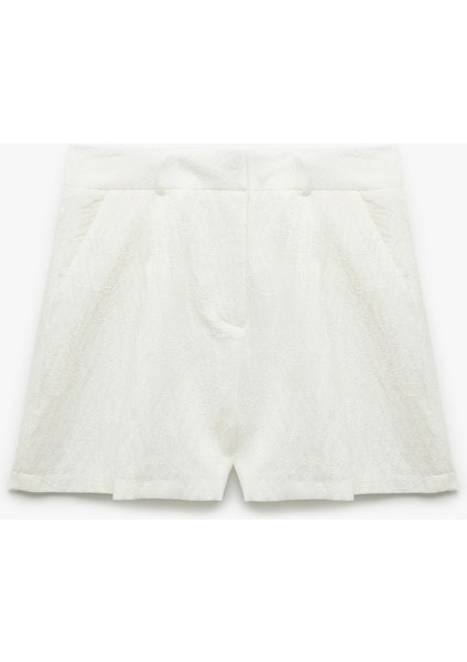Viskon Kumaş Astarlı Floral Dokulu Cepli Mini Şort