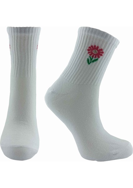 Kolej Çorap Çiçek Desenli 3 Çift Beyaz-Pembe fiyatları