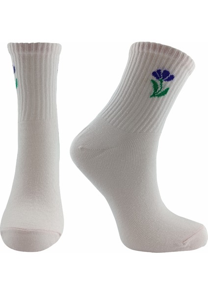 Kolej Çorap Çiçek Desenli 3 Çift Beyaz-Pembe modelleri