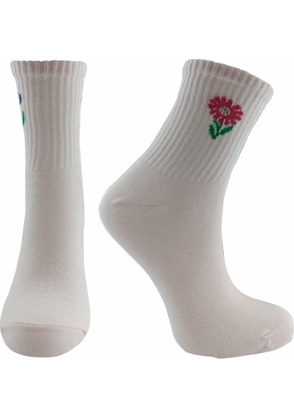 Kolej Çorap Çiçek Desenli 3 Çift Beyaz-Pembe fırsatları