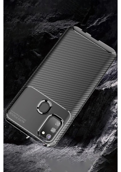 Samsung Galaxy M30S Kılıf Auto Focus Karbon Kapak - Kahverengi Gnzrz