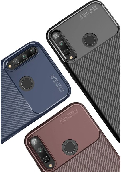 Huawei P40 Lite E Kılıf Auto Focus Karbon Kapak - Kahverengi Gnzrz