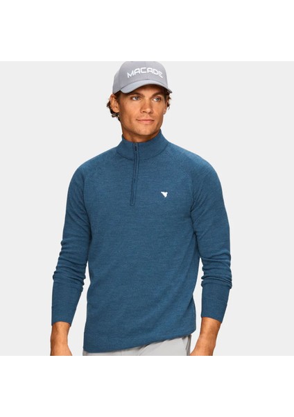 Merinos Yün Yarım Fermuar Kazak Spruce Mavi KN20210704S