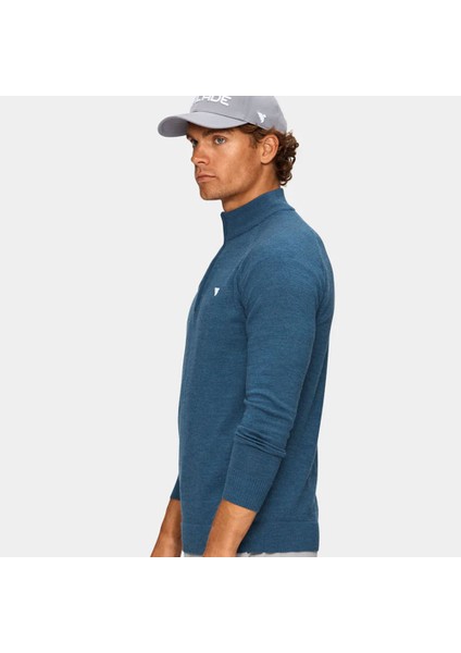 Merinos Yün Yarım Fermuar Kazak Spruce Mavi KN20210704S
