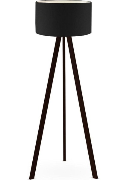 Art Tripod Ahşap Ayaklı Lambader Köşe Lambası Siyah Kumaş Dark