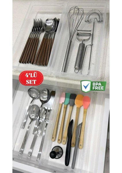 4 Adet Bade Xl Çekmece Içi Bıçaklık & Kaşıklık Organizer Kepçe Spatula Düzenleyici Kutu