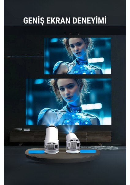 Taşınabilir Android Projeksiyon Cihazı Pro 4K Hd Görüntü Wifi Bluetooth Desteği Speaker Hediyeli