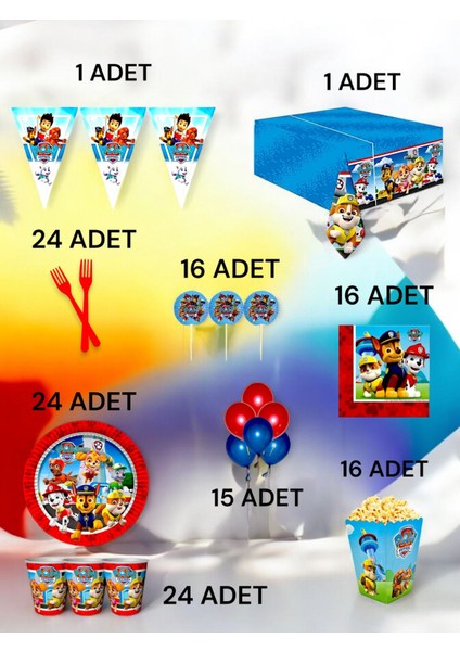 24 Kişilik Paw Patrol Temalı x l Paket - Doğum Günü Parti ve Eğlenceli Etkinlikler