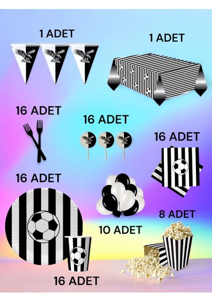 16 Kişilik Siyah Beyaz Taraftar x l Paket - Doğum Günü Parti ve Eğlenceli Etkinlikler