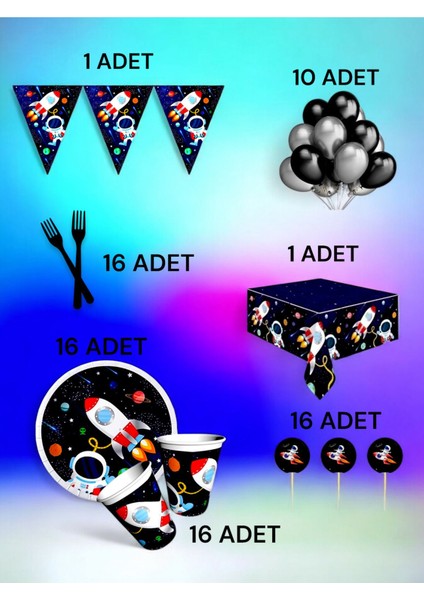 16 Kişilik Uzay Temalı L Paket - Doğum Günü Parti ve Eğlenceli Etkinlikler