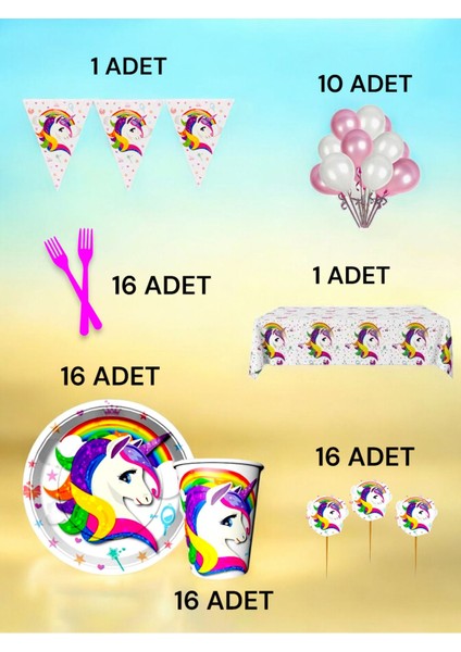 16 Kişilik Unicorn Temalı L Paket - Doğum Günü Parti ve Eğlenceli Etkinlikler fiyatları