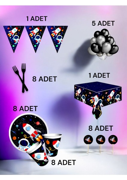 8 Kişilik Uzay Temalı L Paket - Doğum Günü Parti ve Eğlenceli Etkinlikler