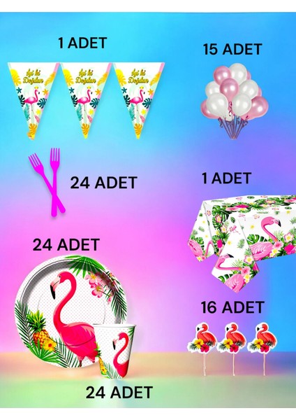 24 Kişilik Flamingo Temalı L Paket - Doğum Günü Parti ve Eğlenceli Etkinlikler