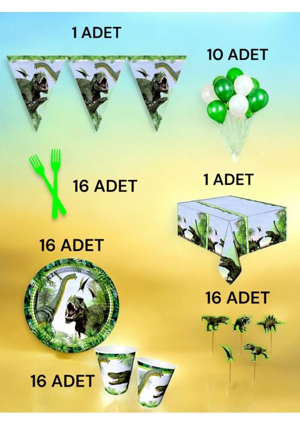 16 Kişilik Dinazor Temalı L Paket - Doğum Günü Parti ve Eğlenceli Etkinlikler