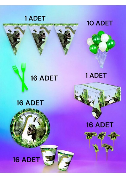 16 Kişilik Dinazor Temalı L Paket - Doğum Günü Parti ve Eğlenceli Etkinlikler fiyatları