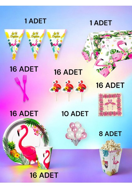 16 Kişilik Flamingo Temalı x l Paket - Doğum Günü Parti ve Eğlenceli Etkinlikler