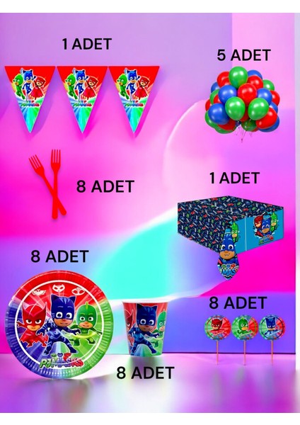 8 Kişilik Pijamask Temalı L Paket - Doğum Günü Parti ve Eğlenceli Etkinlikler