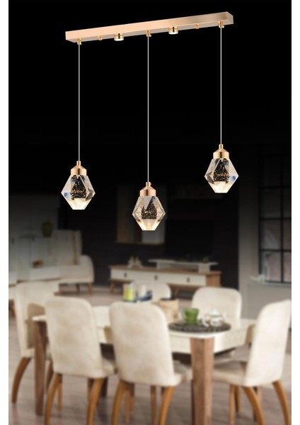 Istanbul Avize Kabarcıklı Liya Yemek Masası 3'lü Gold 3 Renk Ledli Modern LED Avize