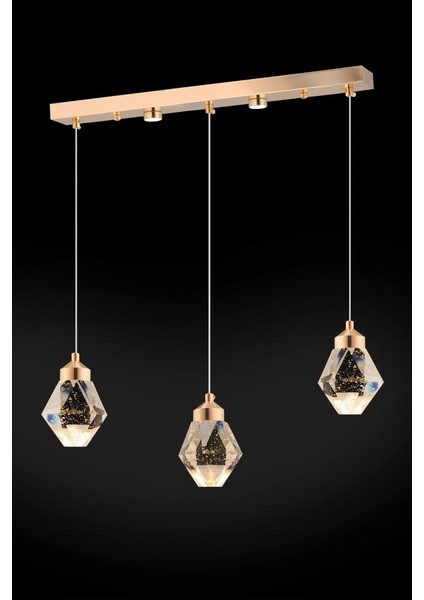 Istanbul Avize Kabarcıklı Liya Yemek Masası 3'lü Gold 3 Renk Ledli Modern LED Avize