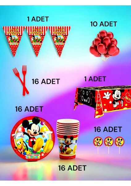 16 Kişilik Mickey Mouse Temalı L Paket - Doğum Günü Parti ve Eğlenceli Etkinlikler
