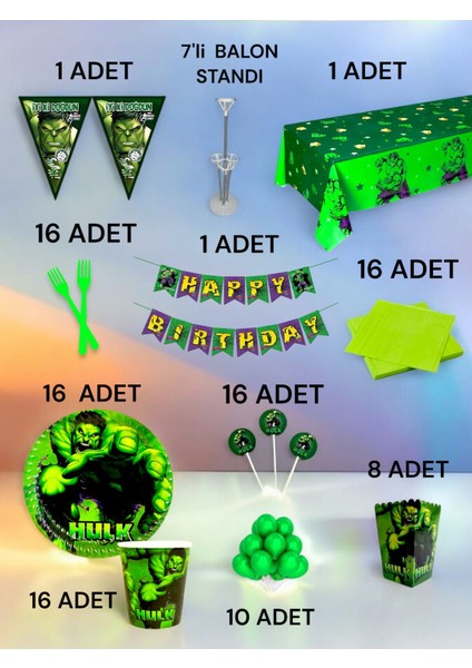 32 Kişilik Hulk Temalı 2xl Paket - Doğum Günü Parti ve Eğlenceli Etkinlikler