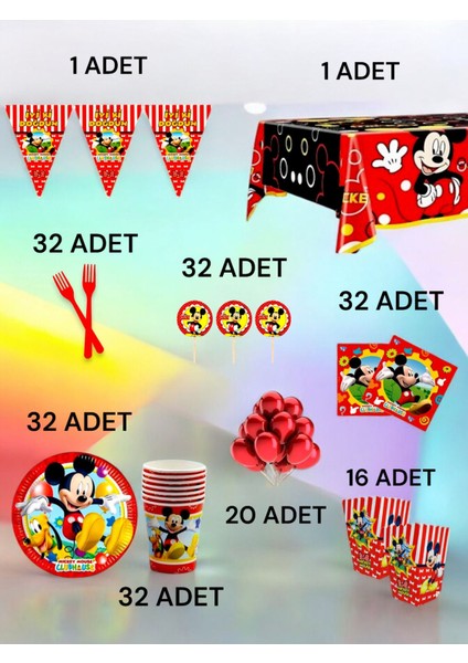 32 Kişilik Mickey Mouse Temalı x l Paket - Doğum Günü Parti ve Eğlenceli Etkinlikler