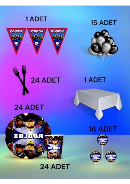 24 Kişilik Roblox Temalı L Paket - Doğum Günü Parti ve Eğlenceli Etkinlikler