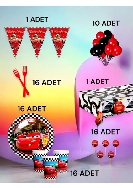 16 Kişilik Cars Temalı L Paket - Doğum Günü Parti ve Eğlenceli Etkinlikler