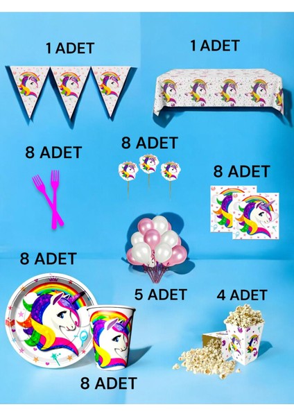 8 Kişilik Unicorn Temalı x l Paket - Doğum Günü Parti ve Eğlenceli Etkinlikler fiyatları