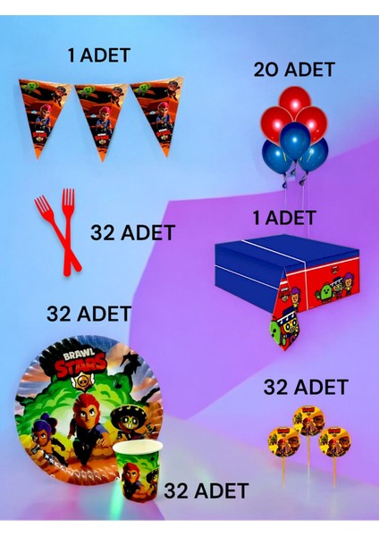 32 Kişilik Brawlstars Temalı L Paket - Doğum Günü Parti ve Eğlenceli Etkinlikler