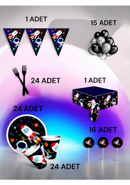 24 Kişilik Uzay Temalı L Paket - Doğum Günü Parti ve Eğlenceli Etkinlikler