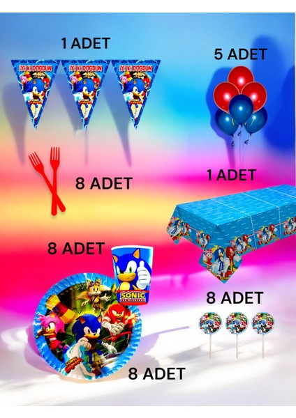 8 Kişilik Sonic Temalı L Paket - Doğum Günü Parti ve Eğlenceli Etkinlikler
