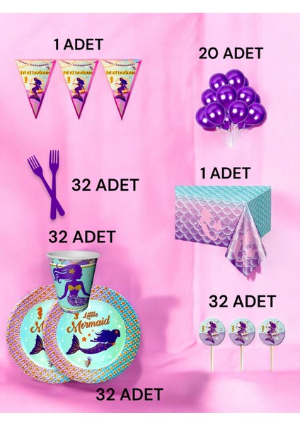 32 Kişilik Deniz Kızı Temalı L Paket - Doğum Günü Parti ve Eğlenceli Etkinlikler fiyatları