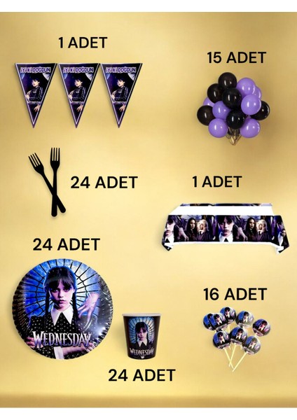 24 Kişilik Wednesday Temalı L Paket - Doğum Günü Parti ve Eğlenceli Etkinlikler fiyatları
