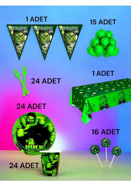 24 Kişilik Hulk Temalı L Paket - Doğum Günü Parti ve Eğlenceli Etkinlikler